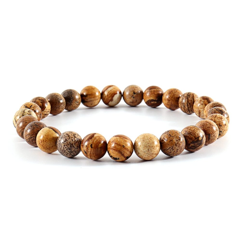 ZZSRJ Classic Stone Bead Bracelet Men's Handmade Stone Bead Chain Bracelet Men's Women's Jewelry Gifts (Main Stone Color : Width 10mm, Metal Color : 35)