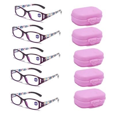 YGMXZL 5 PCS Spring Hinge Stylish Look Eyeglasses,Womens Reading Glasses,Blue Light Blocking Reading Glasses for Reading and Watching TV (Purple, 2.0)