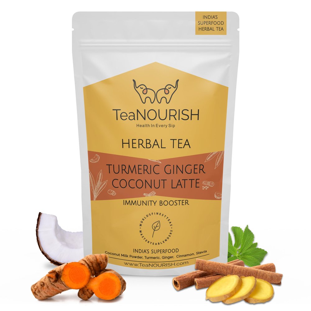 TeaNOURISH Turmeric Ginger Coconut Latte | Indian Superfoods with Coconut Milk Powder | Aids Digestion, Relieves Stress & Supports Immunity | 100% NATURAL - 3.53oz/100g
