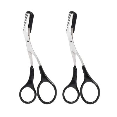 2PCS Black Eyebrow Scissors with Comb Unisex Professional Eyebrow Trimmer Kit with Comfortable Finger Grips for Precise Shaping Beginners