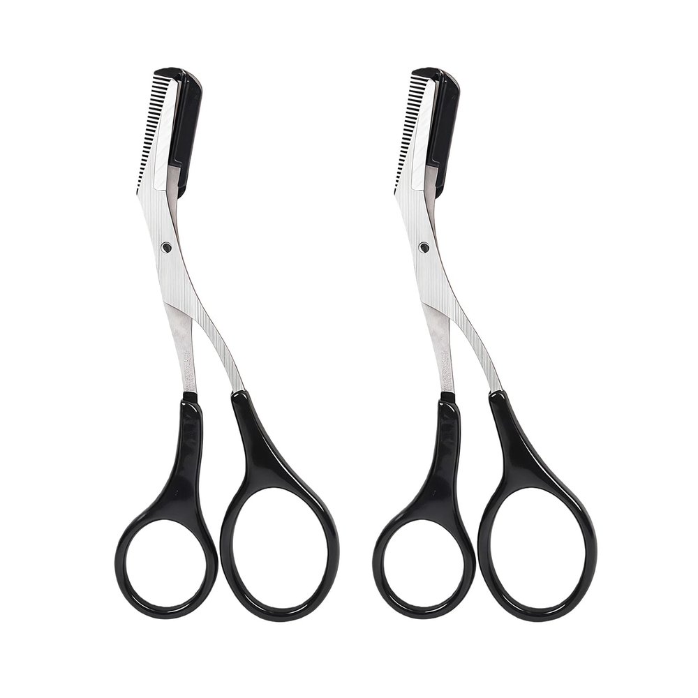 2PCS Black Eyebrow Scissors with Comb Unisex Professional Eyebrow Trimmer Kit with Comfortable Finger Grips for Precise Shaping Beginners