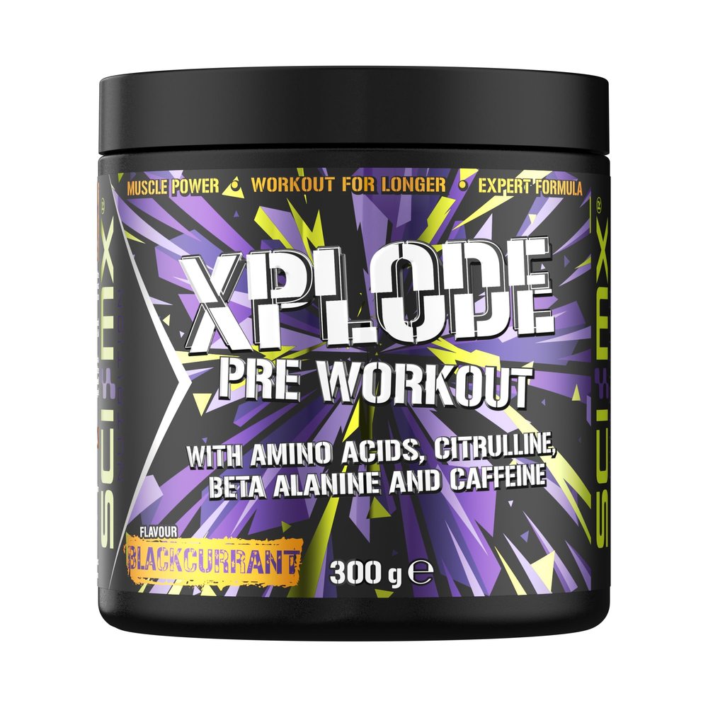 SCI-MX - X-PLODE Pre-Workout - 300g - Blackcurrant Flavour - 250mg Caffeine, 6g Citrulline Malate, 3.2g Beta Alanine / serving - Suitable for Vegetarians + Vegans