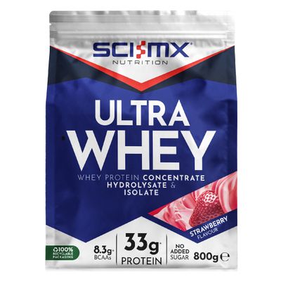 SCI-MX Ultra Whey Protein Muscle Building & Recovery Protein Powder With Naturally Occurring Glutamine & Amino Acids - Strawberry Flavour - 800G - 18 SERVINGS