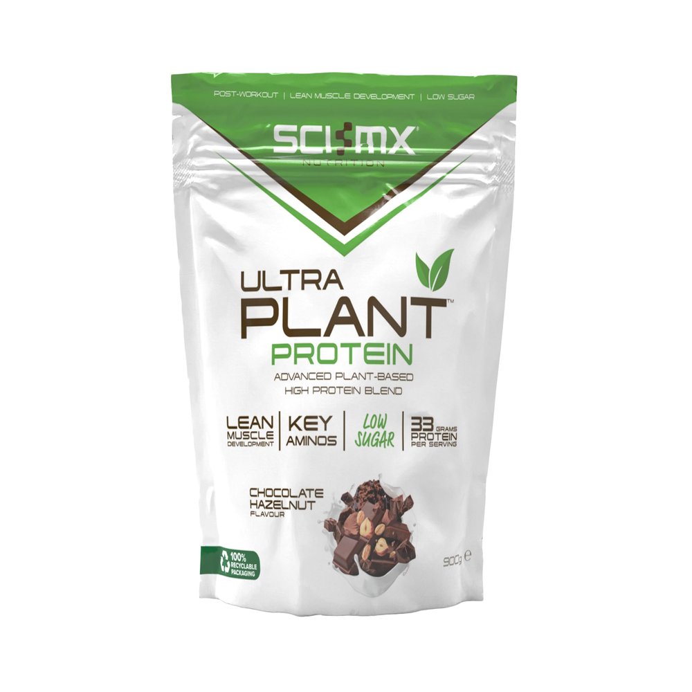 SCI-MX Ultra Plant - Chocolate Hazelnut Flavour Vegan Protein Powder Blend + Vitamin B Compex - Muscle Growth & Maintenance - Low Sugar, Non-GMO - 900g (20 servings) 34g protein per serving