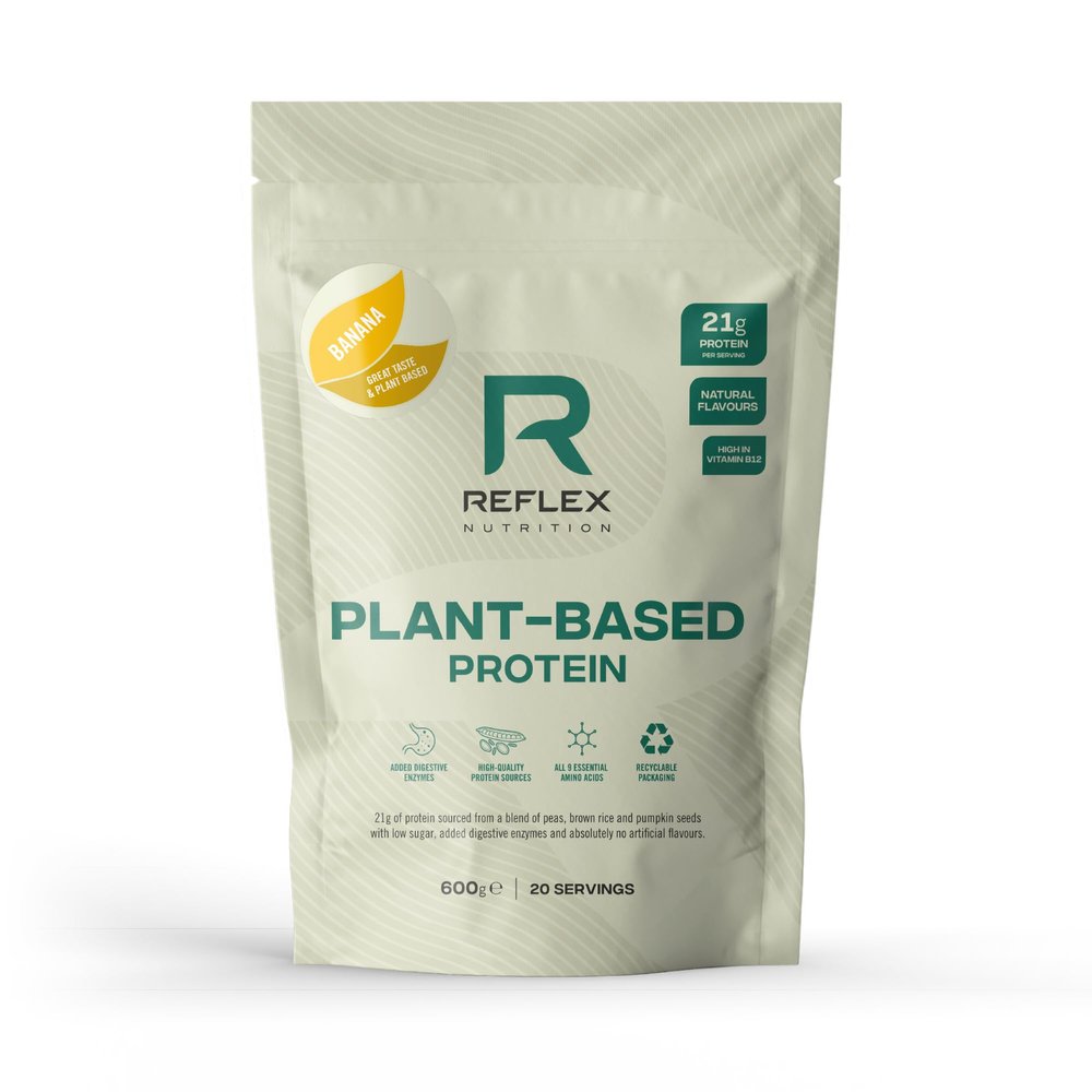 Reflex Nutrition Plant Based Protein - 21g Vegan Protein Powder (Pea Protein, Brown Rice Protein & Pumpkin Seeds) - Added Digestive Enzymes & Vitamin B12 - Natural Flavours (Banana, 20 Servings)