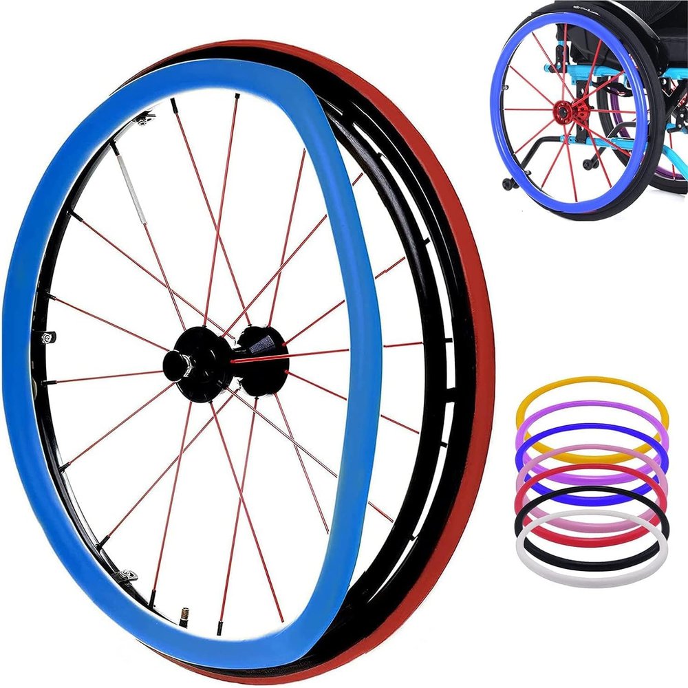 Wheelchair Push Rim Covers, 24-Inch Rear Wheel Sports Wheelchair Cover, Silicone Hand Push Cover, Wear-Resistant, Improve Grip and Traction,E
