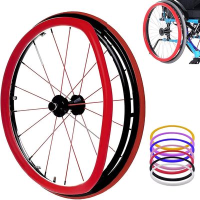 Wheelchair Push Rim Covers, 24-Inch Rear Wheel Sports Wheelchair Cover, Silicone Hand Push Cover, Wear-Resistant, Improve Grip And Traction,red