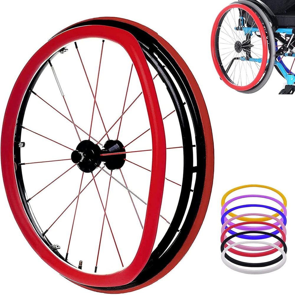 Wheelchair Push Rim Covers, 24-Inch Rear Wheel Sports Wheelchair Cover, Silicone Hand Push Cover, Wear-Resistant, Improve Grip And Traction,red