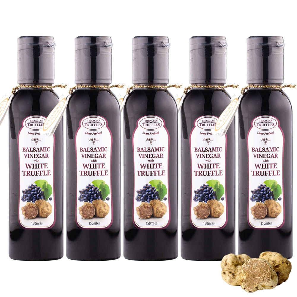 Balsamic vinegar glaze of Modena with white truffle, Grape must Truffle balsamico vinegar, Balsamic marinade, White truffle condiment, Dressing for fresh salads, stewed vegetables, meat 5 x 150 ml