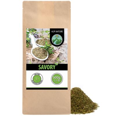 Alpi Nature Savoury Herb 500g 1.1 lb, Dried and Rubbed Satureja Leaves, Savory Spice for Cooking