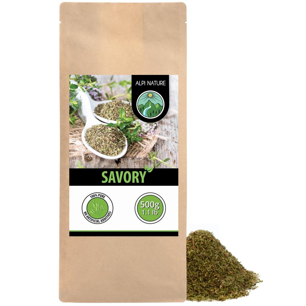 Alpi Nature Savoury Herb 500g 1.1 lb, Dried and Rubbed Satureja Leaves, Savory Spice for Cooking