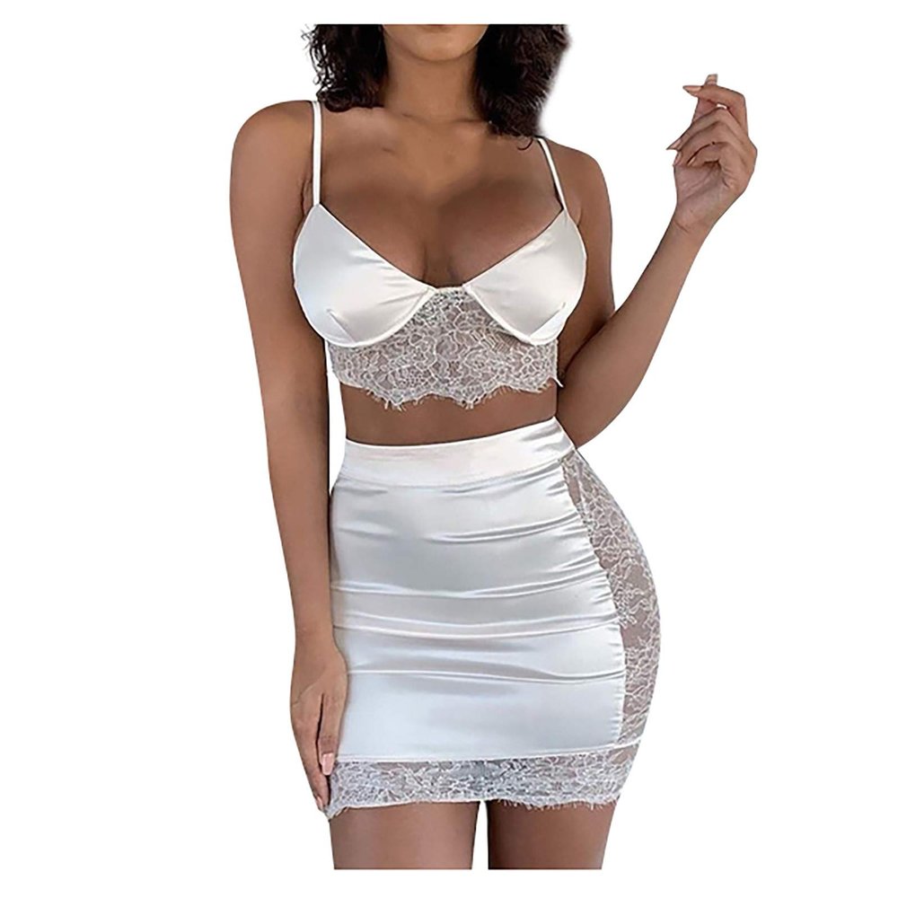 PAIDAXING Lingerie for Women Sexy Negligees Baby Dolls Chemises Strap Bandage Underwear Lace Stitching Fun Suit Crochet CutoutSolid Color Lace Stitching Fun Suit
