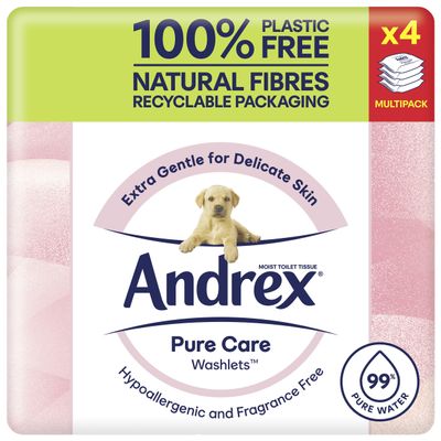 Andrex Pure Care Washlets Moist Toilet Tissue Multipack (4 x 36 Sheets), White