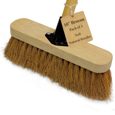 10 Soft Broom Indoor with Wooden Handle Natural Coco Bristles Sweeping Brush with Durable Support Bracket for Cleaning Any Surface Wooden Floor Decking and Paving Slabs (1)
