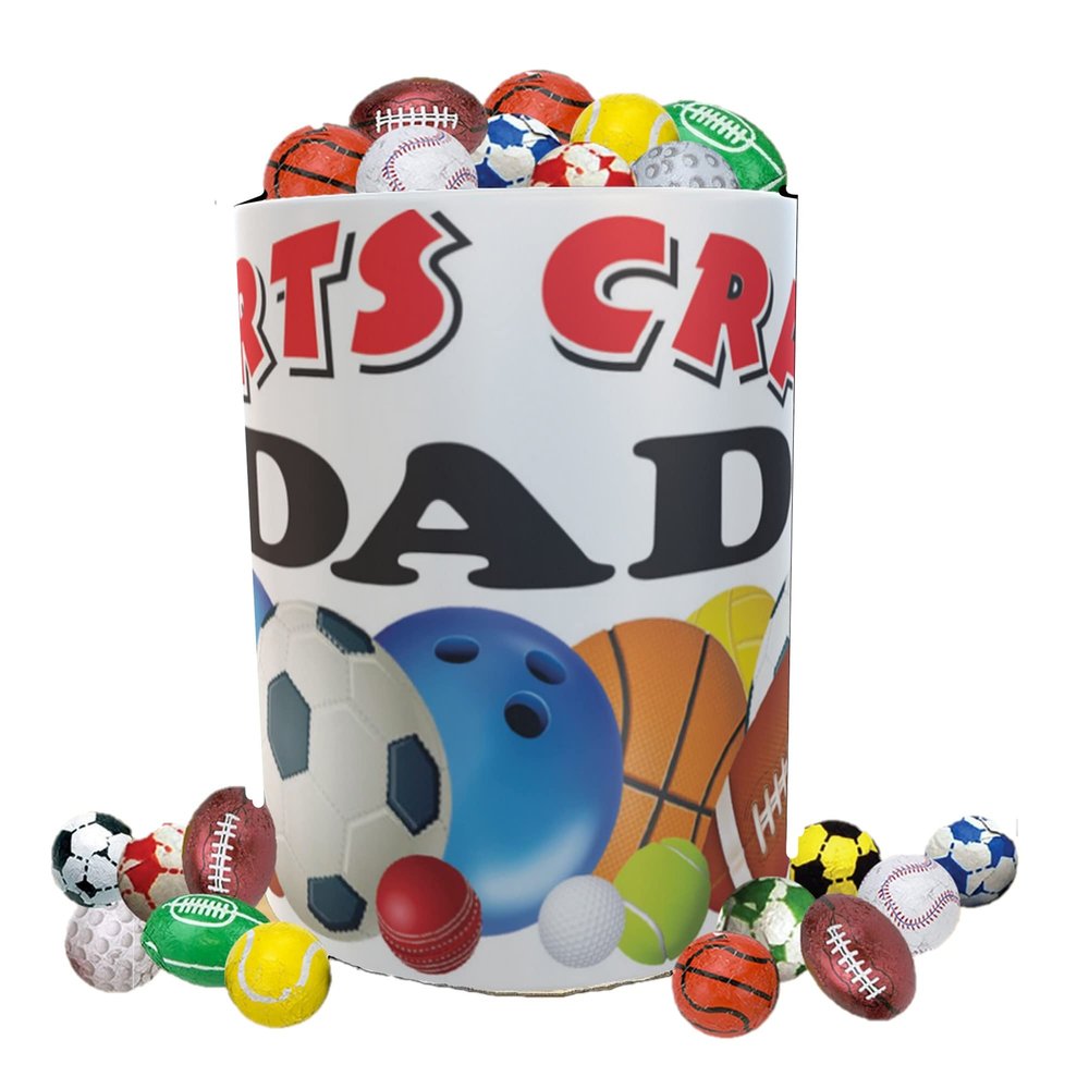 Father's Day 'Sports Crazy Dad' White Ceramic Gift Mug with Selection Of Individually Foil Wrapped Chocolate Sportsballs