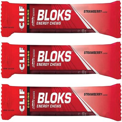 Clif Bloks Energy Chews Strawberry - Sports Supplements, 60 g (Strawberry - 3 Packs)