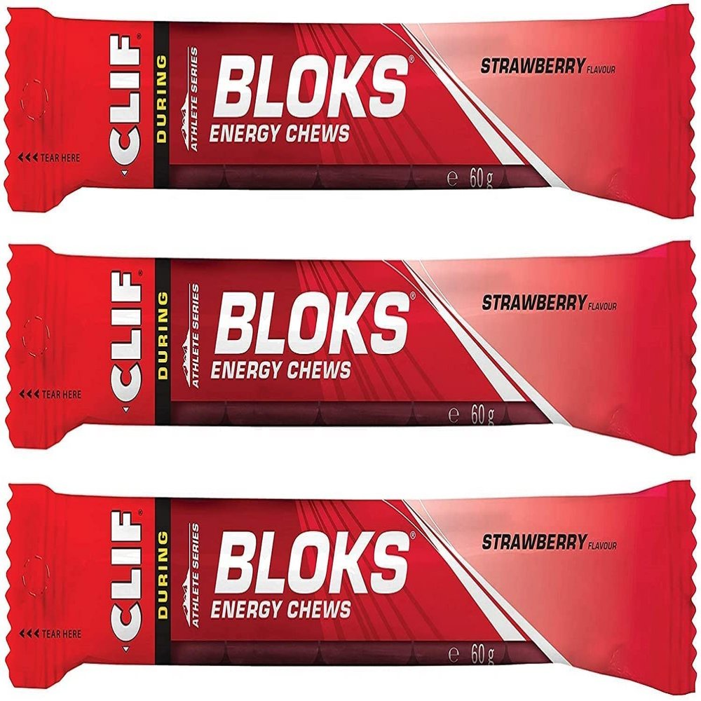 Clif Bloks Energy Chews Strawberry - Sports Supplements, 60 g (Strawberry - 3 Packs)