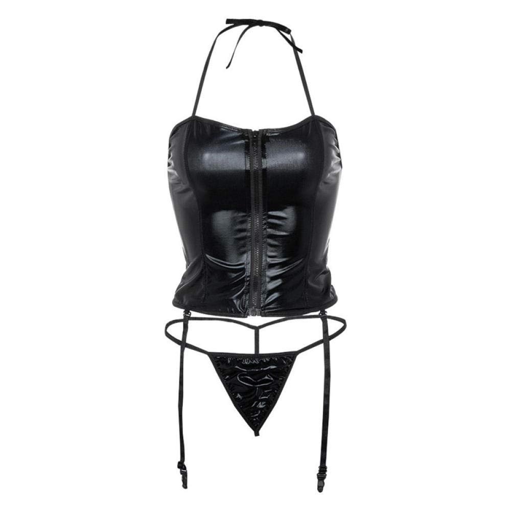 FGHSD Women's Costumes Sexy Lingerie Womens Sexy Underwear Zipper Bodysuit with Garter Thong Lingerie (Black M)