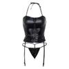 FGHSD Women's Costumes Sexy Lingerie Womens Sexy Underwear Zipper Bodysuit with Garter Thong Lingerie (Black M) view 1
