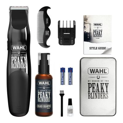 Wahl and Peaky Blinders Beard Trimmer Gift Set, Battery Powered Trimmer, Mens Stubble Trimmers, Facial Hair Trimming, Beard Shampoo, Beard Care, Mens Grooming