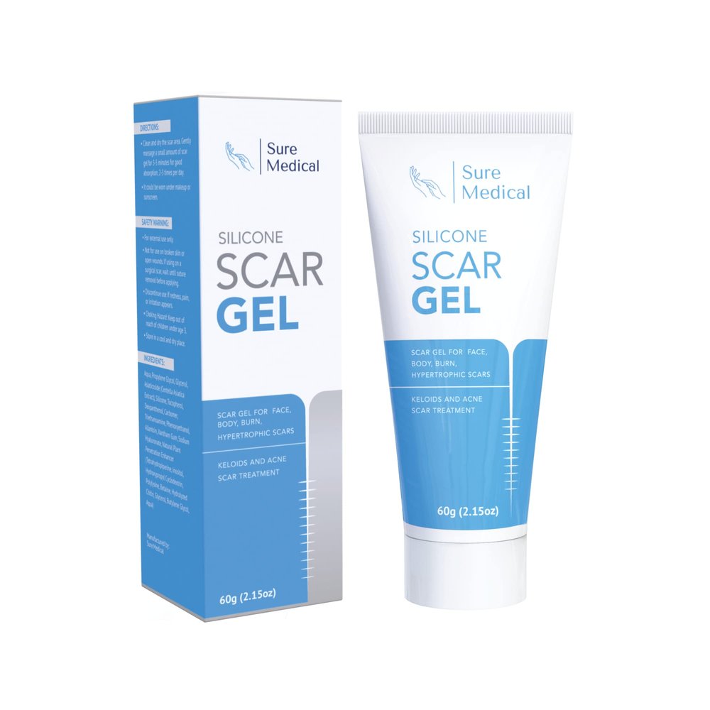 Sure Medical Advanced Medical Grade Silicone Scar Gel  Large 60g Scar Cream for Scar Removal  Ideal for Keloid, Surgical and C-Section Scars, New and Old Scars- Non-Greasy Scar Remover