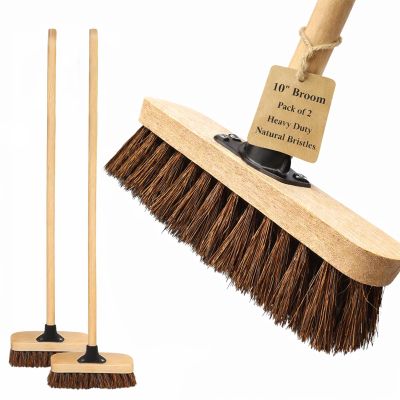 10 Garden Broom Outdoor with Wooden Handle Natural Stiff Bassine Hard Bristle Push Broom with Durable Support Bracket Yard Brush Heavy Duty Outdoor Stiff Sweeping Yard Brush (2)