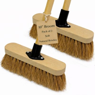 10 Soft Broom Indoor with Wooden Handle Natural Coco Bristles Sweeping Brush with Durable Support Bracket for Cleaning Any Surface Wooden Floor Decking and Paving Slabs (2)
