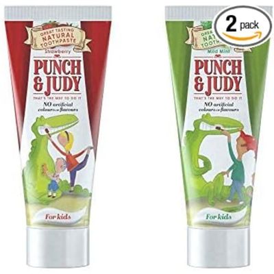 Punch and Judy Kids Natural Toothpaste Mixed Twin-Pack (Natural Mint and Natural Strawberry), 6+ Months, 2 x 50ml