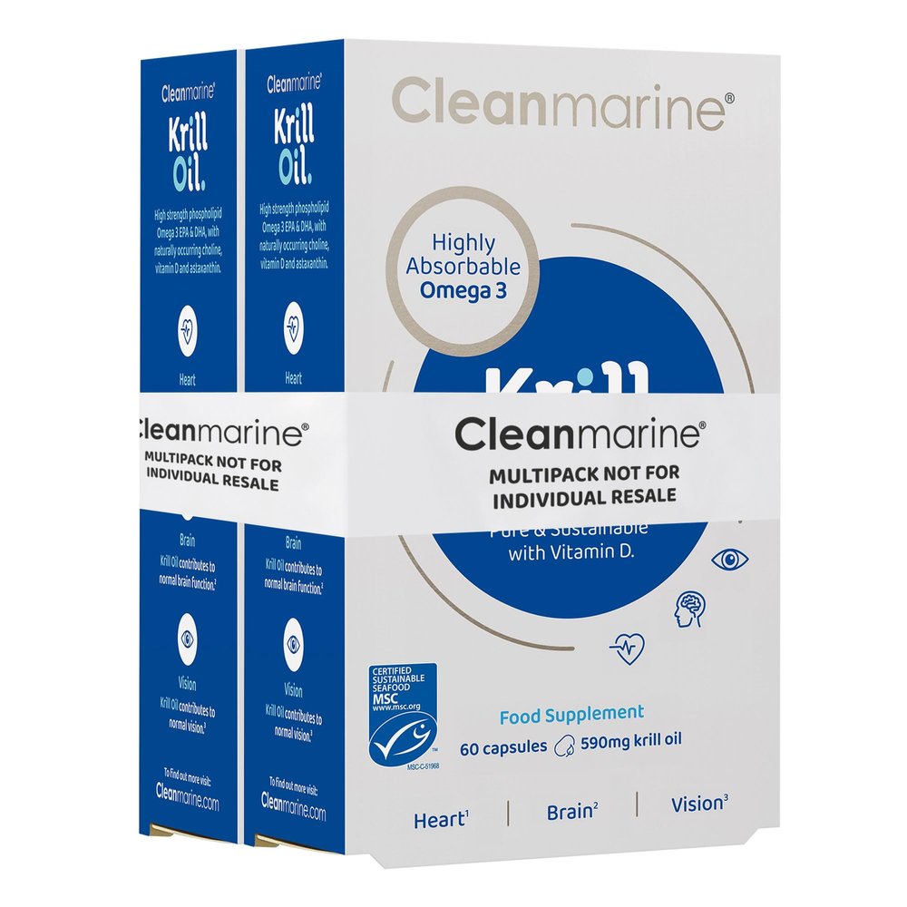 Cleanmarine Krill Oil  Packed with EPA & DHA  Omega 3 with Added Astaxanthin and Choline  Vitamin D  Heart, Eye & Brain Health  Joint & Immune Support - 120 Capsules - Multipack