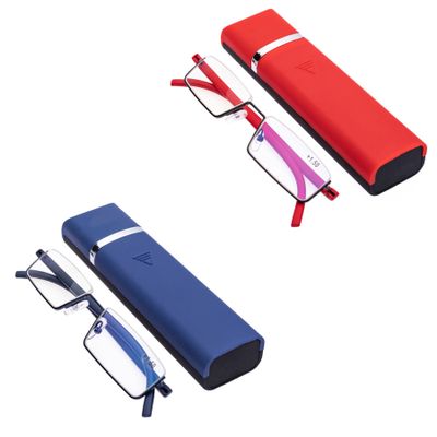 SIKAITE 2 pairs of hard lens half-frame reading glasses anti-blue reading glasses with special reading glasses case (red and blue, 3.0, diopters)