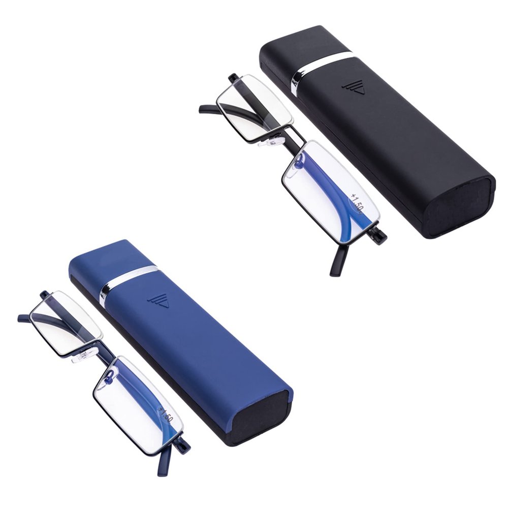 SIKAITE 2 pairs of hard lens half-frame reading glasses anti-blue reading glasses with special reading glasses case (black and blue, 1.25, diopters)