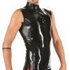 Latex Vest with Zipper at Front Sleeveless High Collar Rubber Shirt Tank Top Clothes,Brown,Male XL view 2