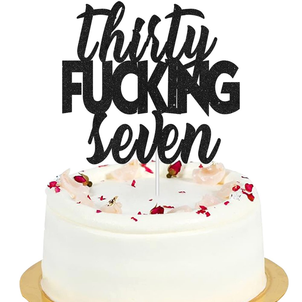 Thirty-Seven Glitter Black Happy Birthday Cake Topper - Cheers To 37th Birthday - 37 Years Old Anniversary Party Cake Centerpieces Topper Decorations