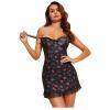 UIVHLW Lingerie Sets Floral Print Dress V Neck Lace Strap Dress Backless Ladies Pajamas Nero view 1