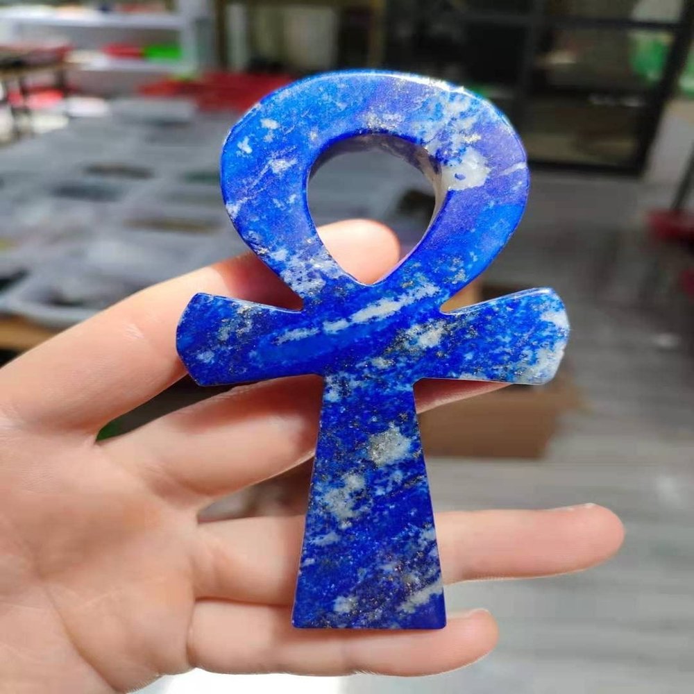 WGPHDW Meditation Home Decor, 10cm Natural crystal lapis lazuli stone Egyptian Cross women's symbolic point healing reiki Gifts,Natural Crystal (Size : 1pc)