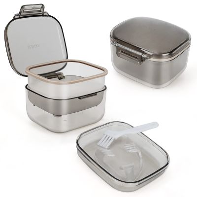 wowotaoo Denture Bath Cup, Denture Case,Retainer Cup,Three-Layer Retainer Case,Denture Cup, Mouth Guards Holder, Partial denture Soak Container, Retainer Box Size:3.15 * 2.08 * 3.35(black)