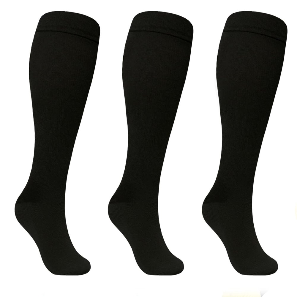 3 Pairs Plus size compression socks wide calf women men knee high 20-30 mmhg circulation for swelling 2xl 3xl 4xl 5xl, 3PC black, XXXXL