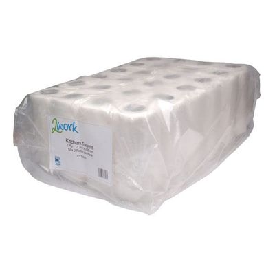 2Work Kitchen Roll (Pack of 2) x12 White CT73665 + Free finchley Refill Pen (1)