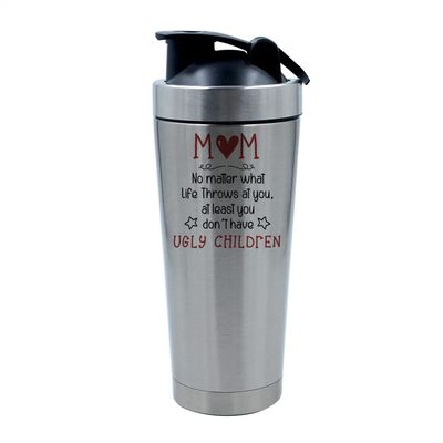 Getagift 500ml Aluminium Shaker Bottle for Supplement Shakes - Easy Clean, Durable Cup Mothers Day, Mum No Matter What Life Throws At You Birthday, Christmas, Secret Santa. (Silver)