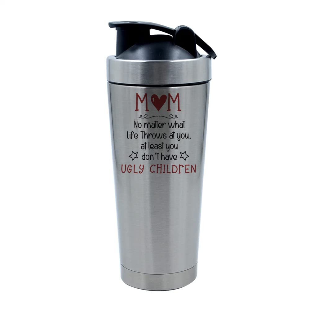 Getagift 500ml Aluminium Shaker Bottle for Supplement Shakes - Easy Clean, Durable Cup Mothers Day, Mum No Matter What Life Throws At You Birthday, Christmas, Secret Santa. (Silver)