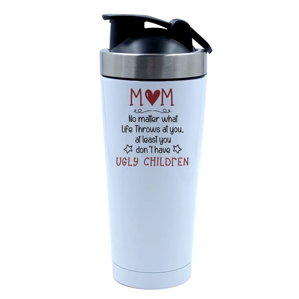 Getagift 500ml Aluminium Shaker Bottle for Supplement Shakes - Easy Clean, Durable Cup Mothers Day, Mum No Matter What Life Throws At You Birthday, Christmas, Secret Santa. (White)