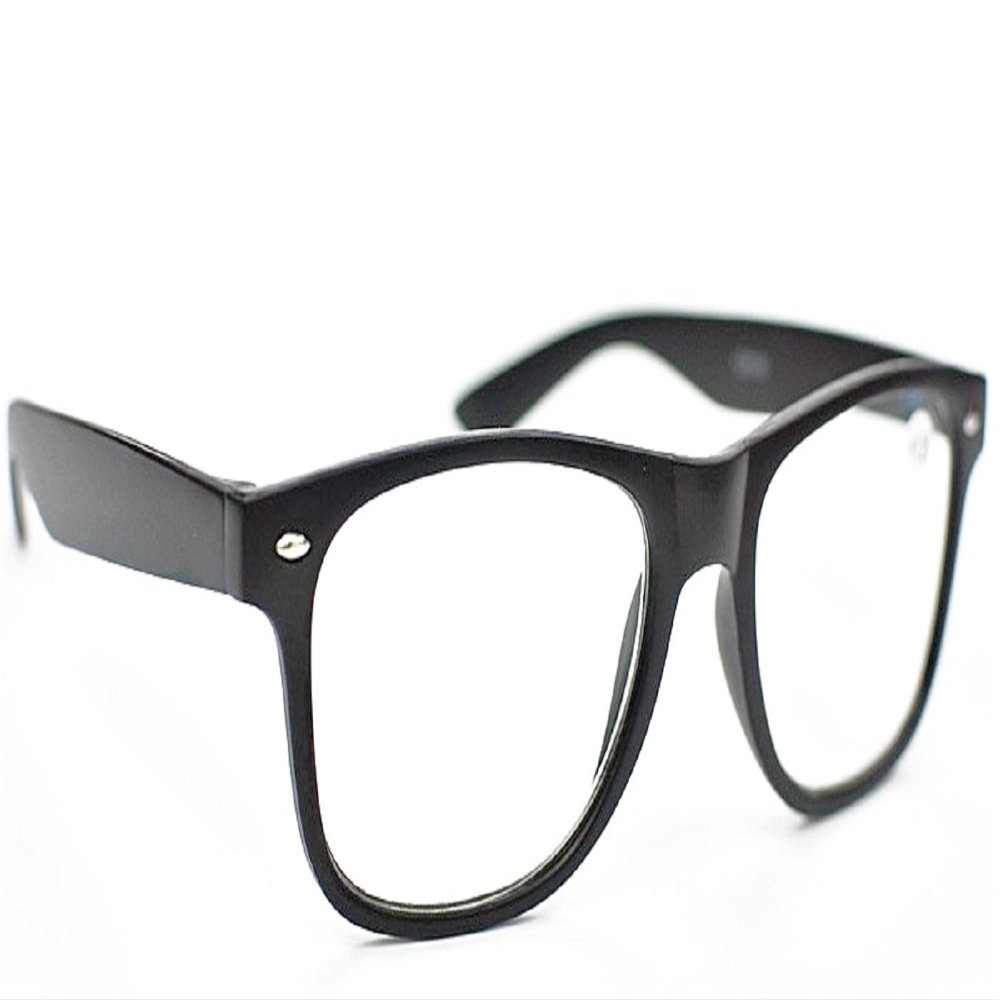 Fads & Fashions Classic Retro Oversized Style Mens Womans Geek Nerd Reading Glasses +0.5 up to +4.0 TN49 (Shiny Black, 4.00, multiplier_x)