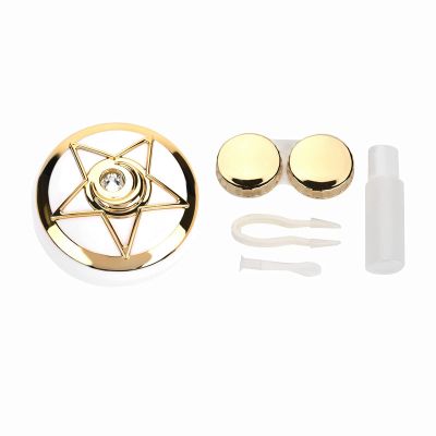 Contact Lens Case, 3 Colors Portable Contact Lens Box with Mirror Cute Contact Lens Box Holder Container Soak Storage Kit Pentagram Shape Lenses Container Case Travel Kit for Contact Lenses(Gold)