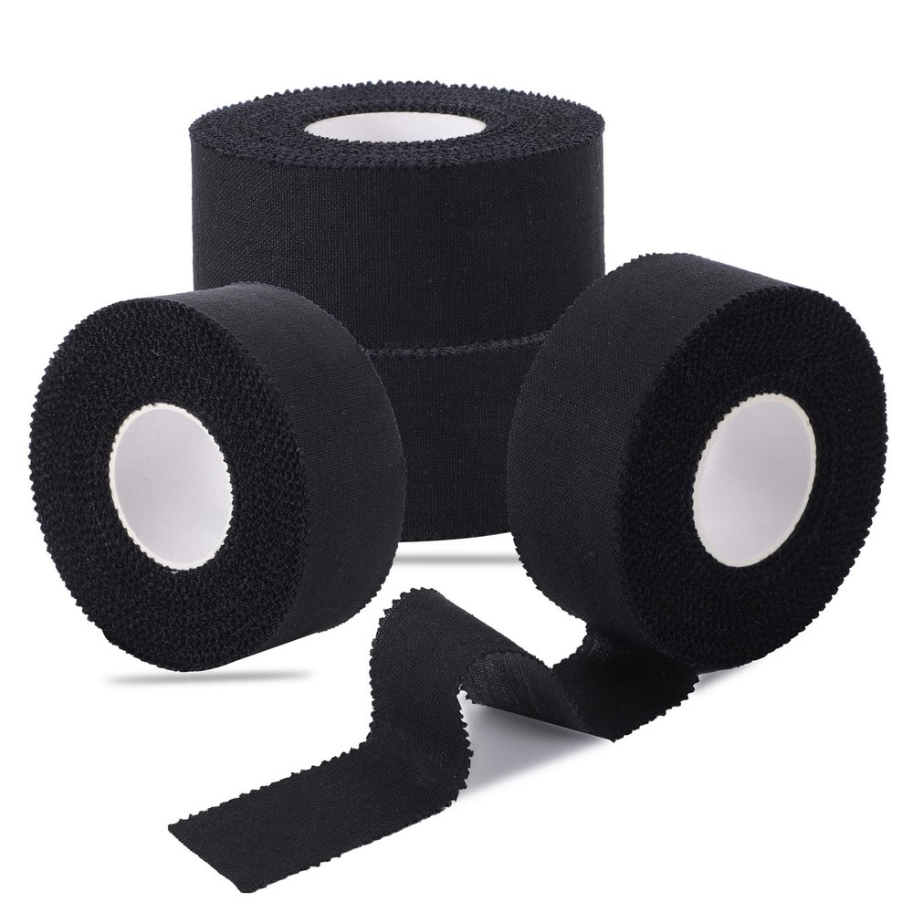 4 Rolls Zinc Oxide Tape, 10m x 2.5cm Cohesive Bandage Flexible Breathable Wrist Finger Tape Easy Tear Athletic Sports Tape for First Aid Sports AnkleBlack