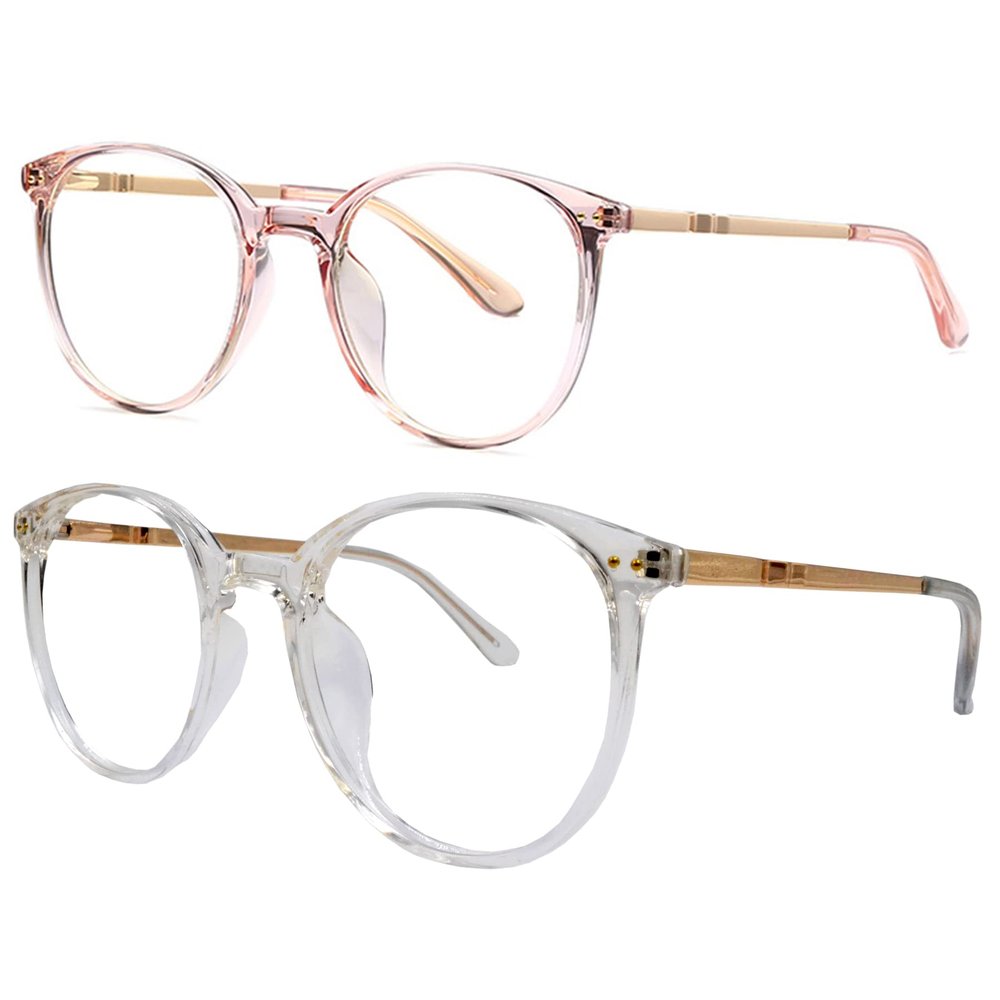 SIKAITE 2 Packs Reading Glasses for Ladies Men Reading magnifier Glasses Made with a Sprung Hinge (pink and transparent, 1.25, diopters)