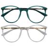 SIKAITE 2 Packs Reading Glasses for Ladies Men Reading magnifier Glasses Made with a Sprung Hinge (green and transparent, 2.25, diopters) view 2