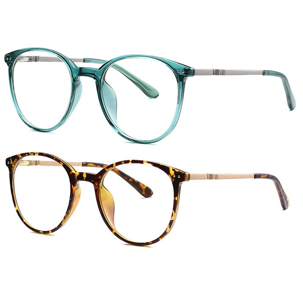 SIKAITE 2 Packs Reading Glasses for Ladies Men Reading magnifier Glasses Made with a Sprung Hinge (green and leopard, 1.5, diopters)