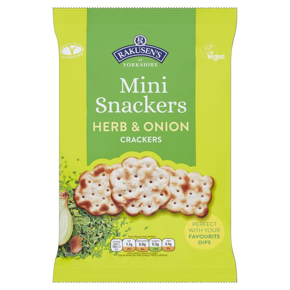 Rakusen's Mini Snackers Herb & Onion Crackers 85g