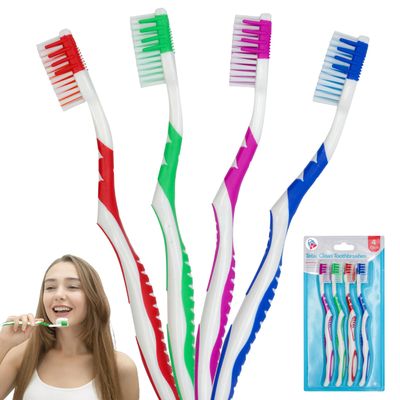 4Pcs Manual Tooth Brushes, Contouring Bristles Total Clean Toothbrushes, Easy Grip Design, Non Toxic Portable Brush for Camping 19cm
