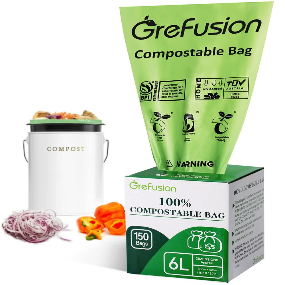 GreFusion Organic Bin Liners 6 Litre x 150 Compostable Organic Bin Liners Degradable Compost Bags